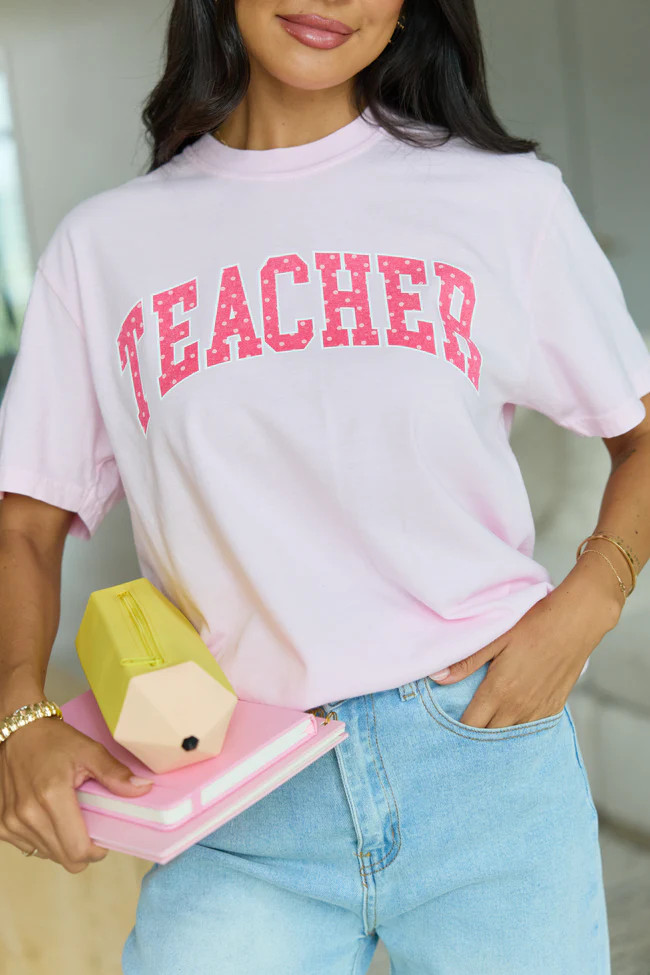 Teacher Polka Dot Light Pink Graphic Tee | Pink Lily
