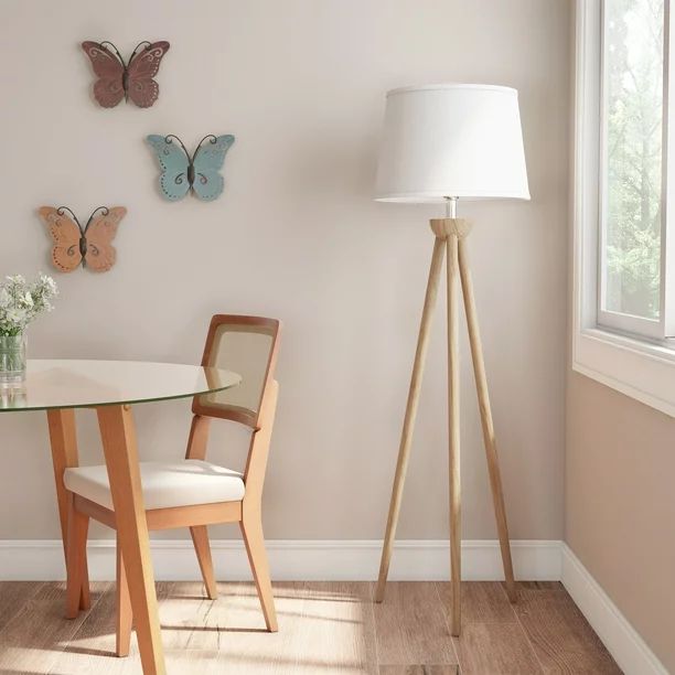 Tripod Modern Floor Lamp- LED Bulb-Natural Oak Wood with White Shade by Lavish Home - Walmart.com | Walmart (US)