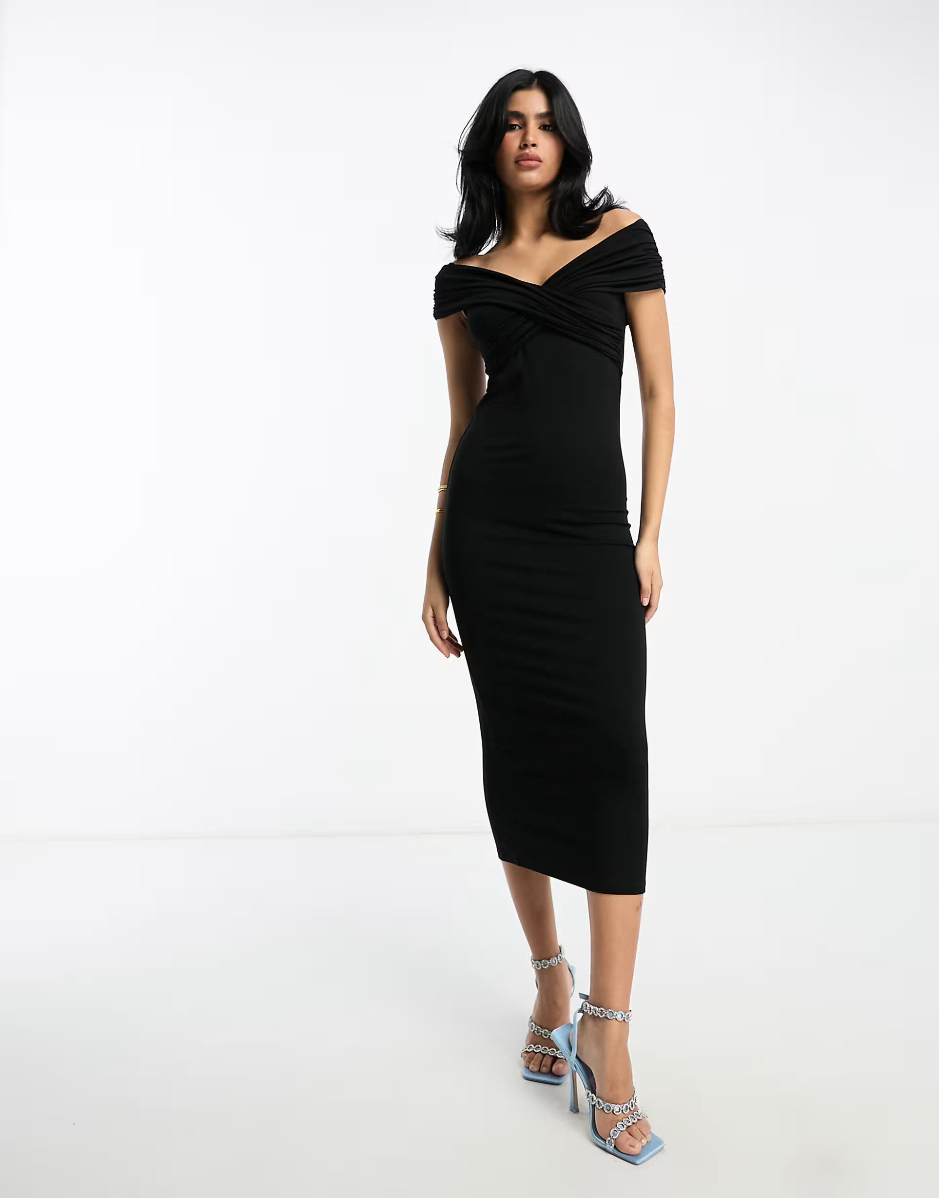ASOS DESIGN off shoulder body-conscious pencil midi dress in black | ASOS (Global)