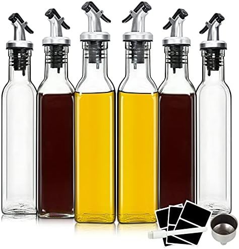 8oz Clear Glass Olive Oil Dispenser Bottles, Olive Oil and Vinegar Cruet Bottle Includes Pourers,... | Amazon (US)