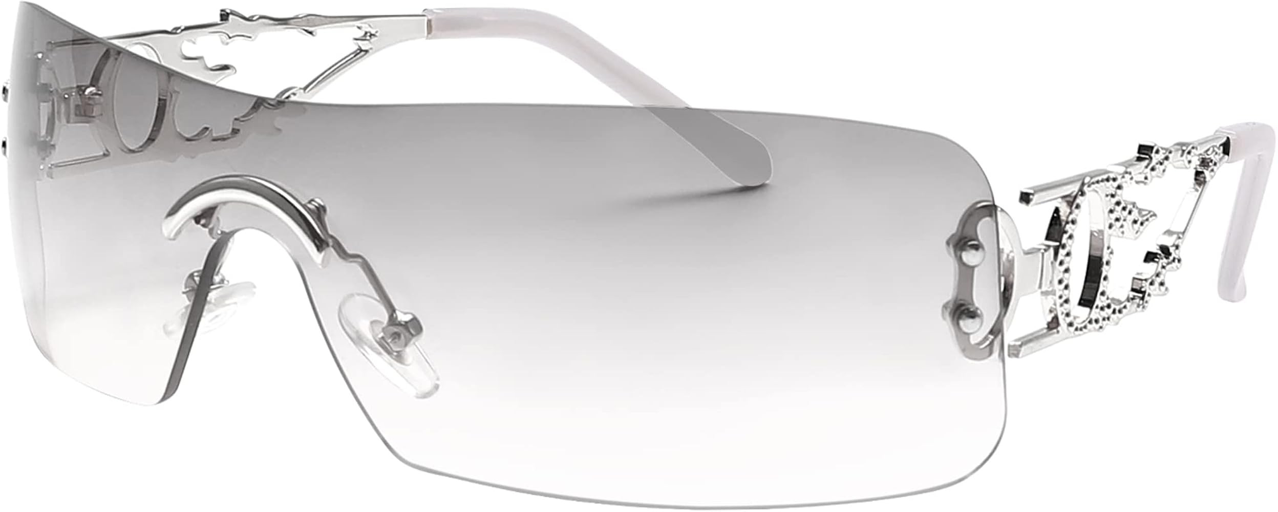 Rimless Y2k Sunglasses For Women Men Rectangle Vintage glasses Fashion Flame Metal Sunglass Frame... | Amazon (US)