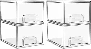 Vtopmart 4 Pack Clear Stackable Storage Drawers, 4.4'' Tall Acrylic Bathroom Makeup Organizer,Pla... | Amazon (US)