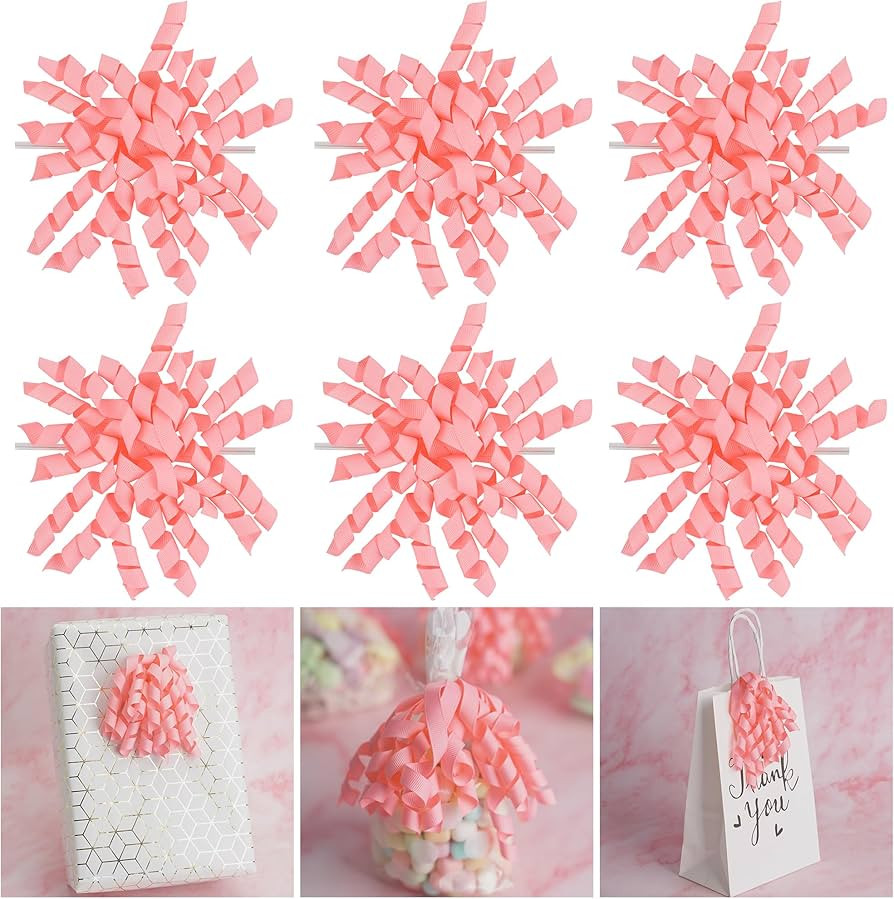 AIMUDI Pink Curly Bows 4" Baby Pink Gift Bows Self Adhesive Curly Ribbon Bows for Gift Wrapping G... | Amazon (US)