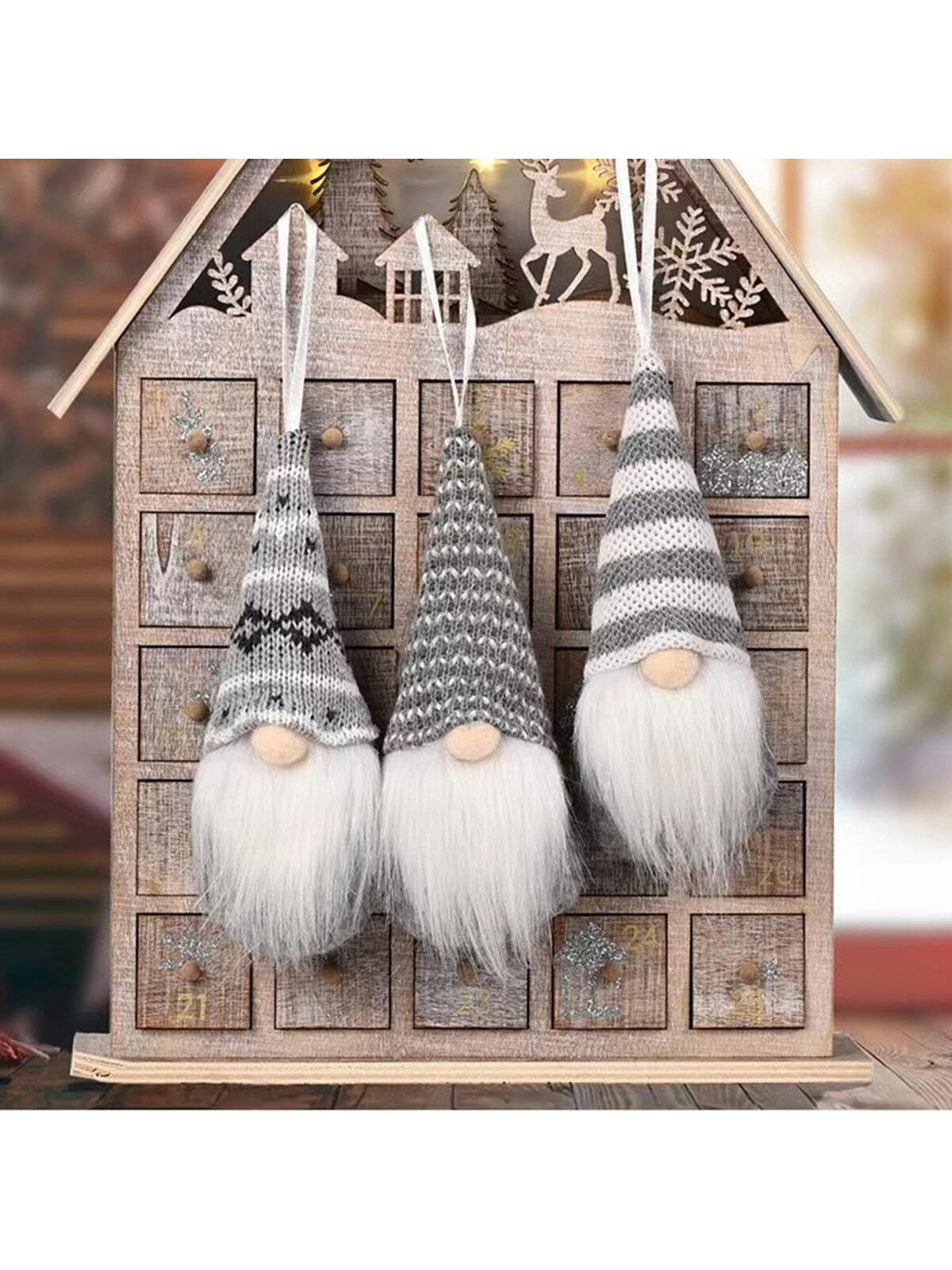 3pcs/set Knitted Woolen Decorative Ornaments For Christmas Tree, Grey Color | SHEIN