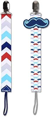 The Peanutshell Mustache Pacifier Clips for Boys, 2 Pack Paci Leash Set, Fits All Pacifier Brands | Amazon (US)