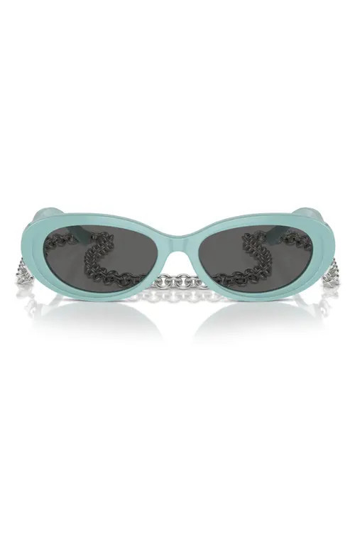 Tiffany & Co. 54mm Oval Sunglasses with Chain in Blue Grey at Nordstrom | Nordstrom