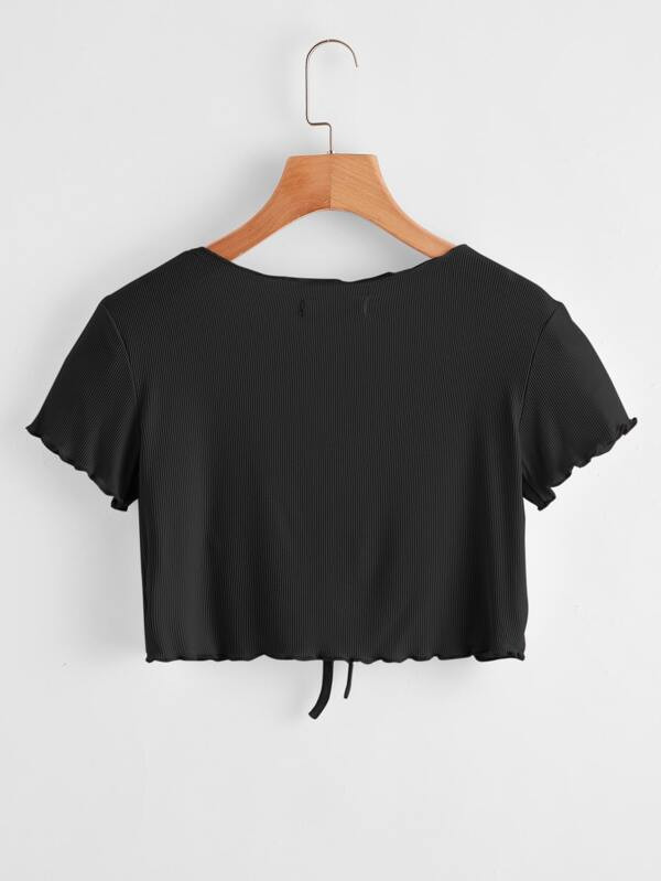 Black Tie Front Crop Top | ROMWE