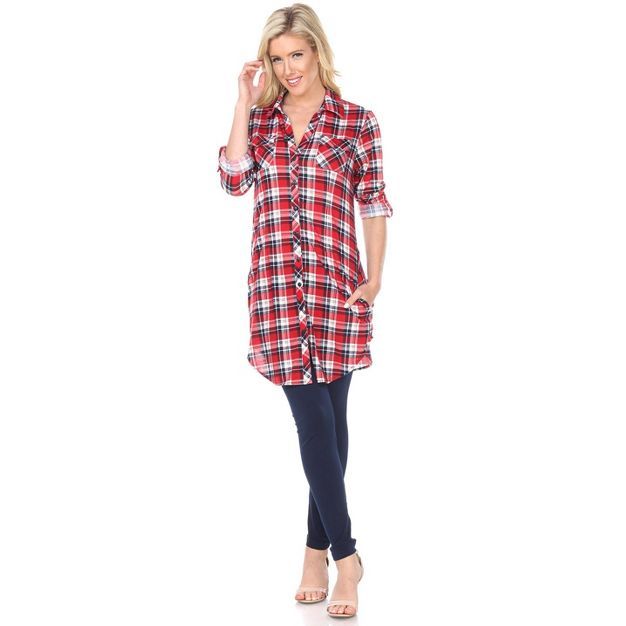 Women's Piper Stretchy Plaid Tunic with Pockets - White Mark | Target