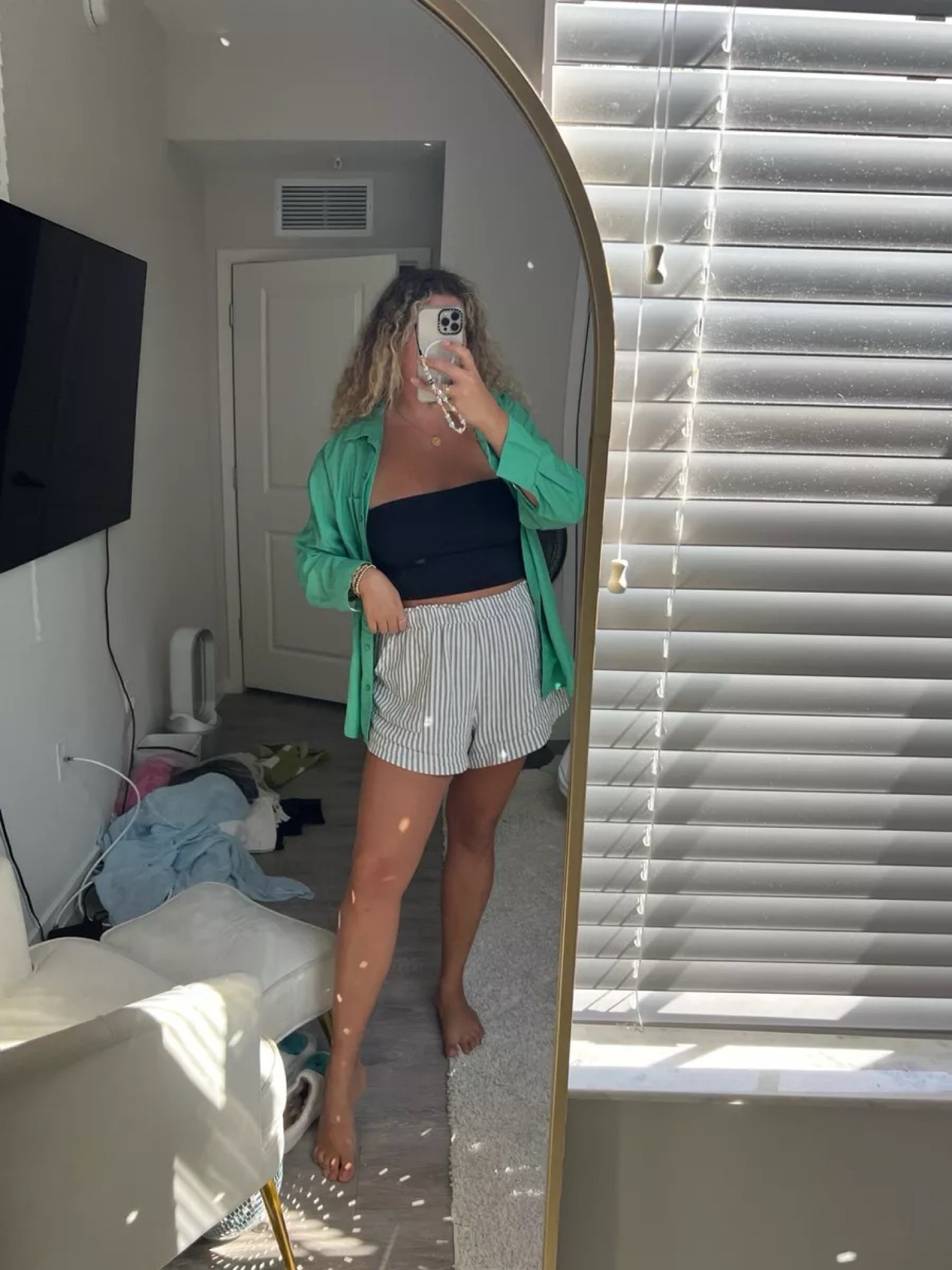 Transitional spring outfit, casual spring outfit, summer causal outfit, express body contour strapless tank, amazon the drop button down oversized summer shirt, button down shirt for spring, spring causal look, vacation outfit, resort wear

#LTKstyletip #LTKSeasonal #LTKmidsize