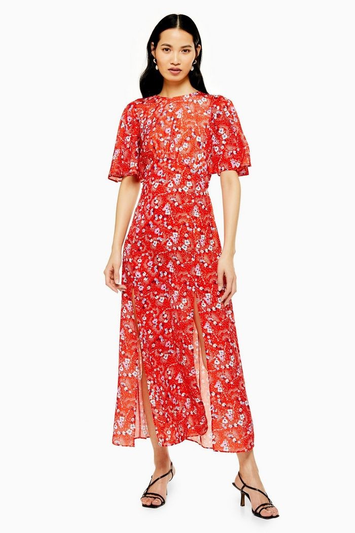 AUSTIN Floral Star Print Angel Sleeve Midi Dress | Topshop UK