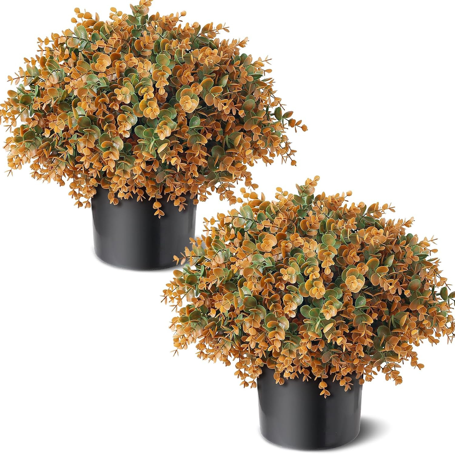 2Pcs 17" Lifelike Touch Fall Fake Eucalyptus Topiary Trees (Fall Orange) | Amazon (US)