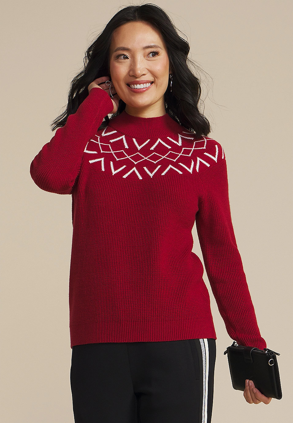 Red Fair Isle Mock Neck Sweater | Maurices