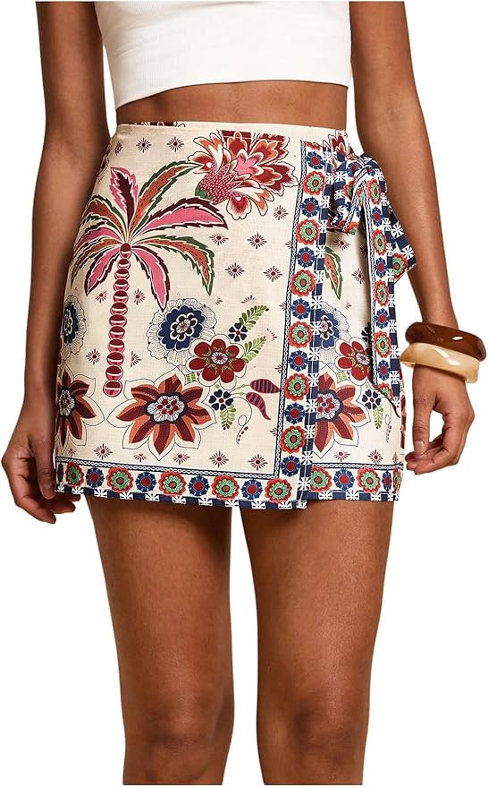 MAKEMECHIC Women's Boho Wrap Skirt Skort Summer Vacation Short Mini Skirts | Amazon (US)