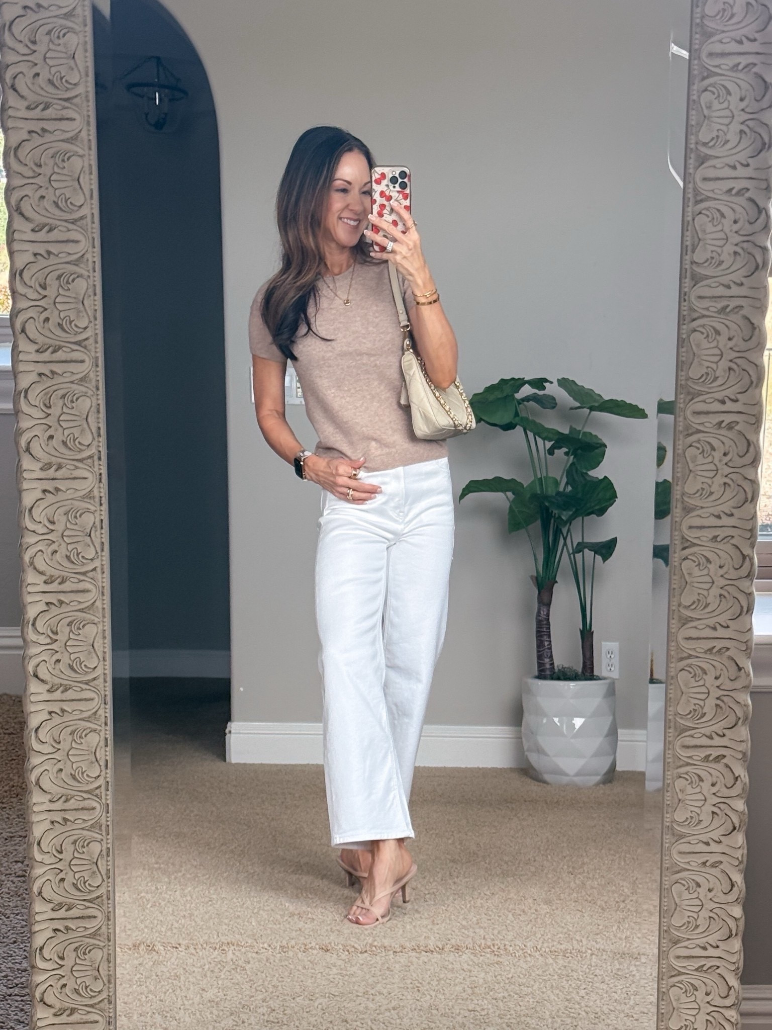 Straight leg  jeans in 4 Length options - I'm wearing the 24" in 26" length. For ref: I'm 5'1", 107lbs
￼ I paired it with this super soft and comfy Mongolian cashmere tee size extra small. I love these Kenton heels, and I also linked to the quilted Crossbody bag.

#LTKootd #LTKPetite #LTKSeasonal