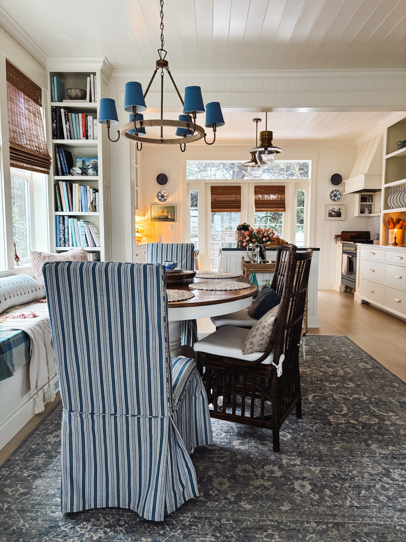 Cottage dining room and kitchen sources - rug, chairs, light, plaid blanket, rattan cart, range, bamboo shades and more 

#LTKSeasonal #LTKStyleTip #LTKHome