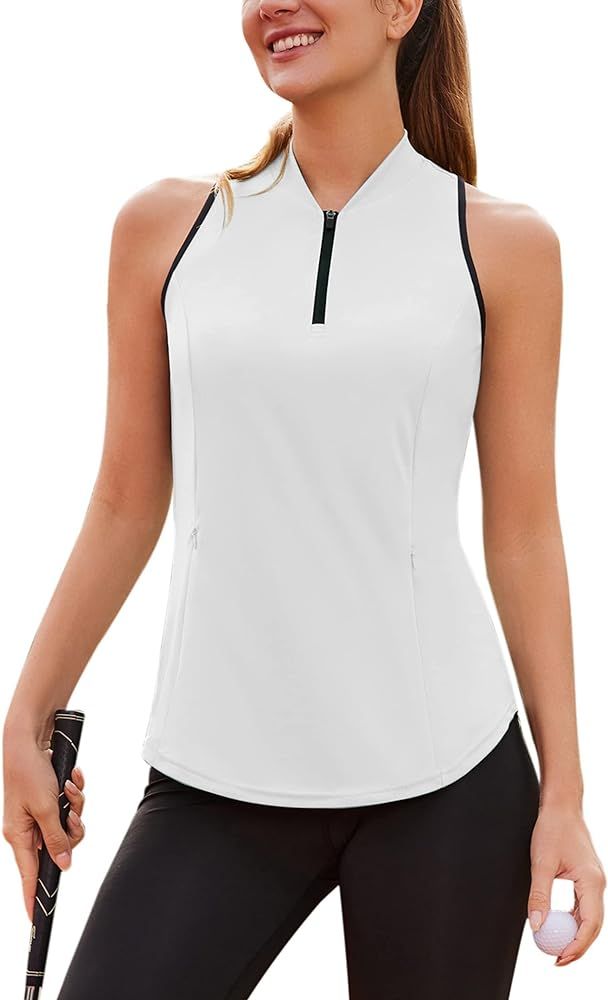 Sleeveless Golf Shirt Racerback Polo Shirts for Women Quarter Zip Quick Dry UPF 50+ Tennis Tank T... | Amazon (US)