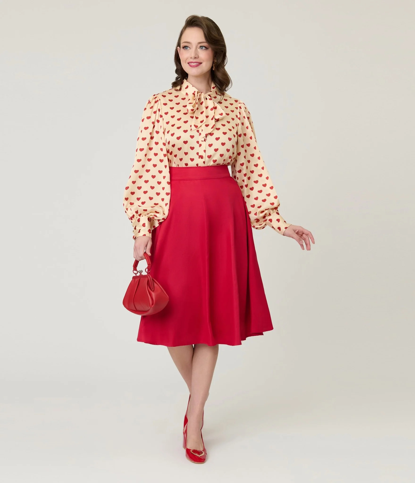 Unique Vintage Red High Waist Vivien Swing Skirt | UniqueVintage