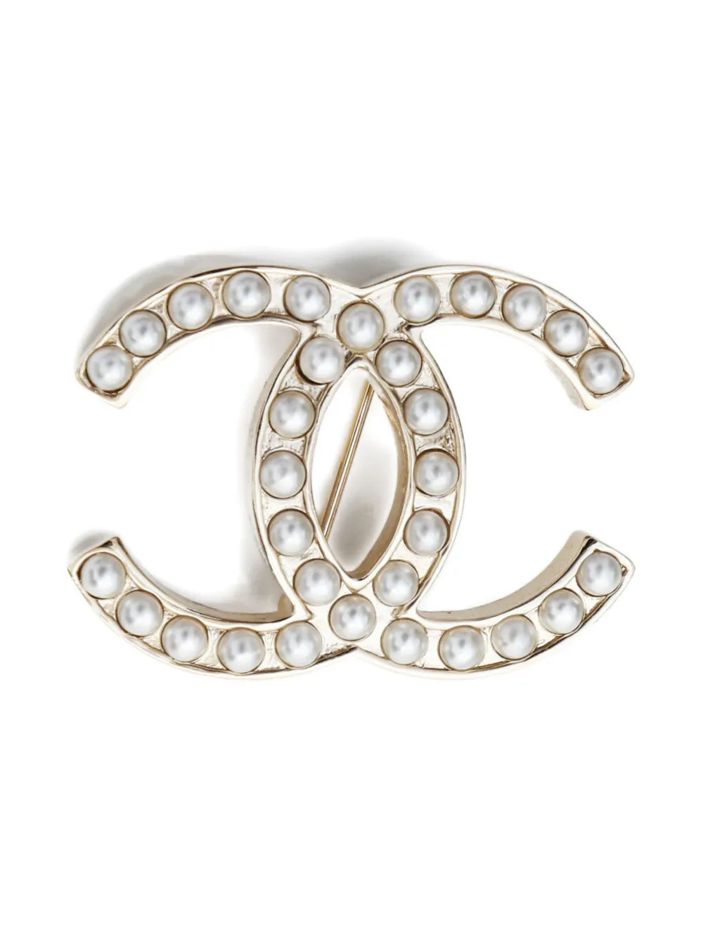 CHANEL Pre-Owned 2010 signature interlocking CC logo embellished-pearl brooch - Gold | Farfetch Global