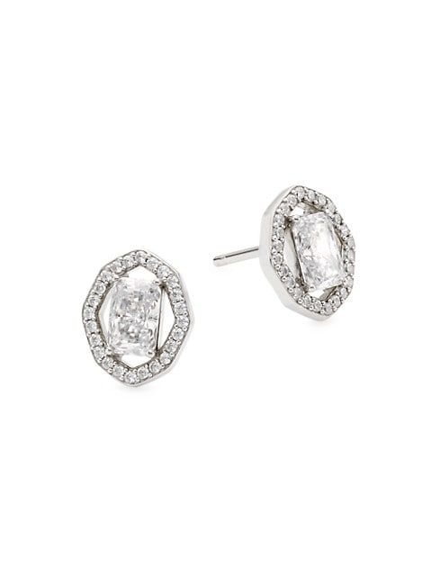 Complement Rhodium-Plated Cubic Zirconia Emerald-Cut Stud Earrings | Saks Fifth Avenue (UK)