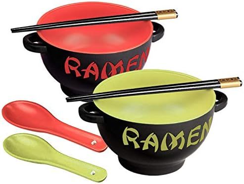World Market Japanese Ceramic Ramen Bowl Set of 2 - Noodle Bowl with Soup Spoon and Chopsticks - ... | Amazon (US)
