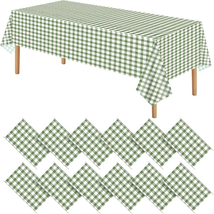 12 Pack Sage Green and White Checkered Tablecloth, 54x108 Inch | Amazon (US)