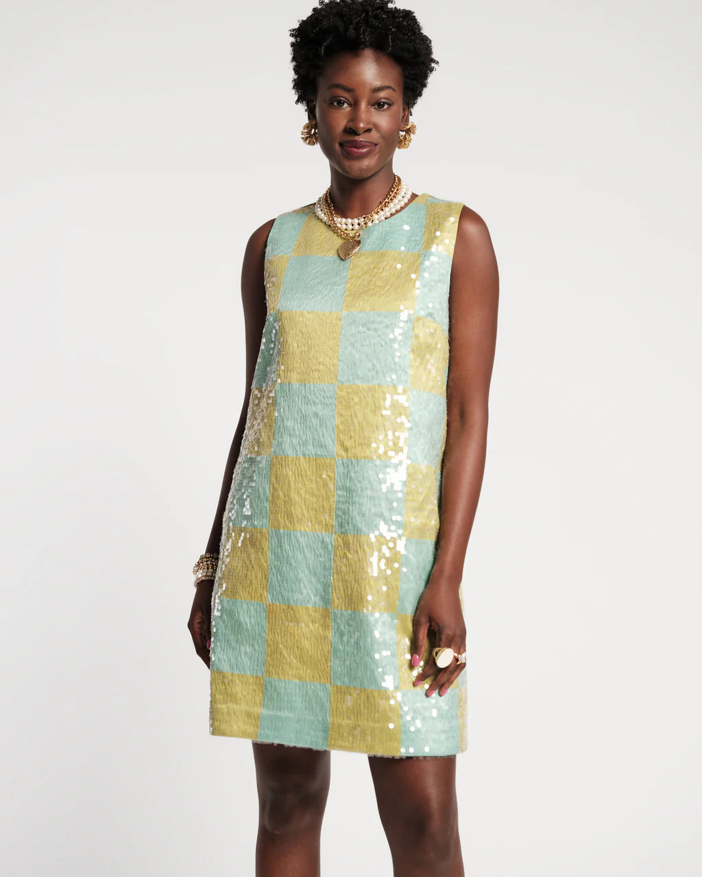 Lilly Shift Dress - Mint Check | Frances Valentine