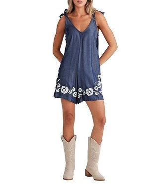 Talisman Temple V-Neck Sleeveless Floral Embroidered Mini Romper | Dillard's | Dillard's