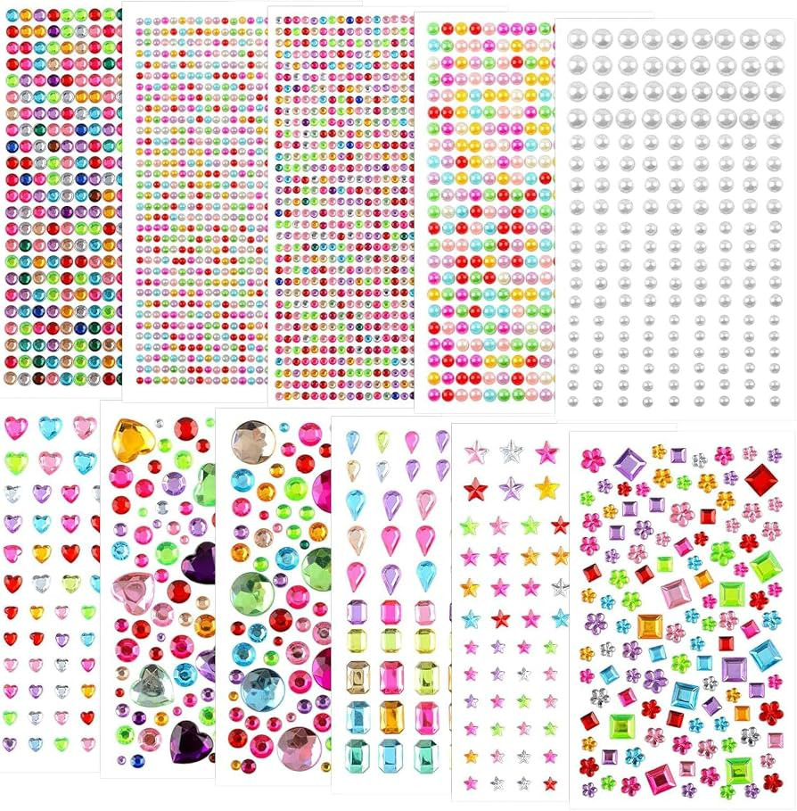 Gem Stickers, 3042Pcs Self Adhesive Acrylic Rhinestone Jewel Stickers, 11 Sheets Multi-Color Blin... | Amazon (US)