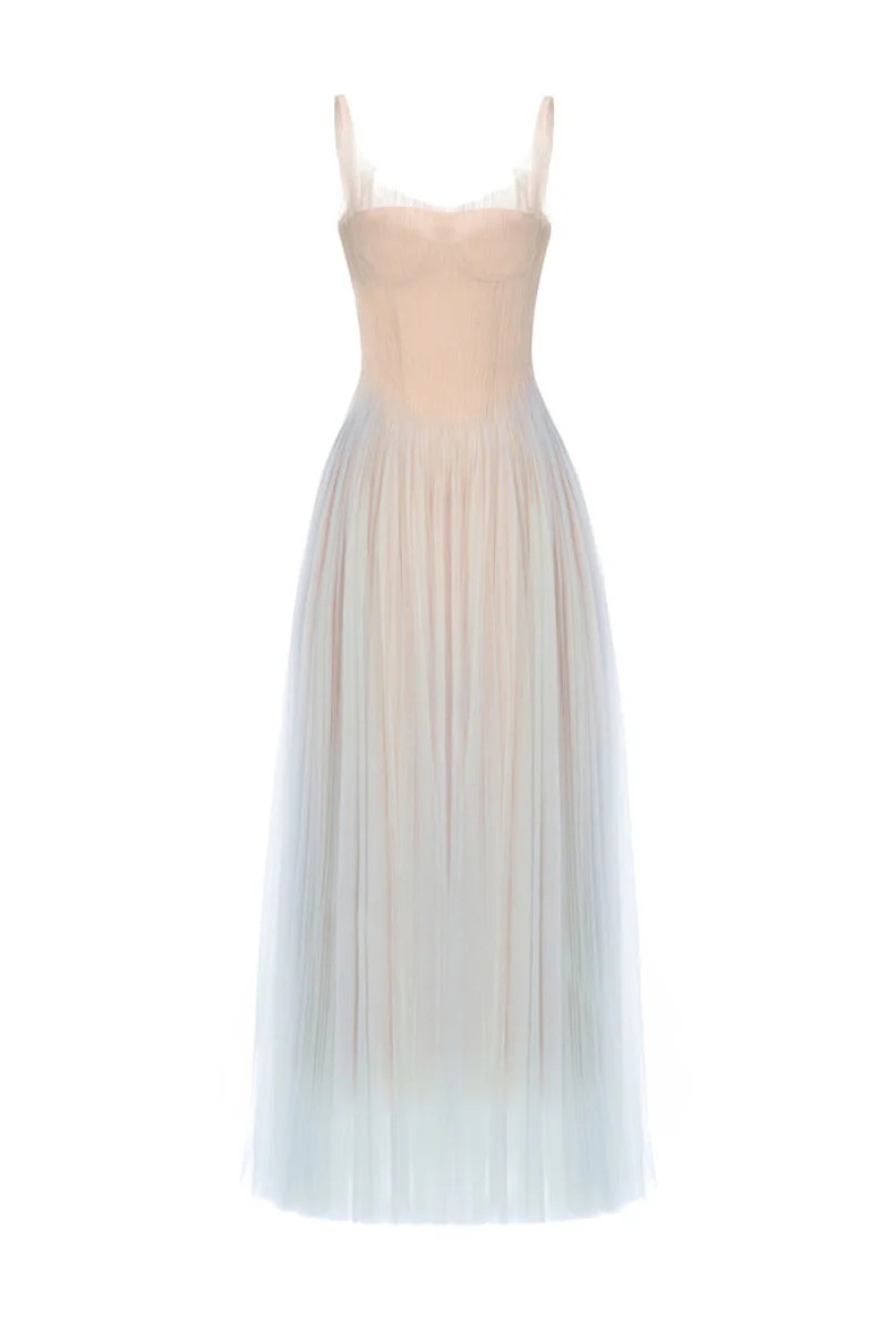 BLUE CORSET TULLE MAXI DRESS | Montsand | CULT MIA | CULT MIA UK LTD
