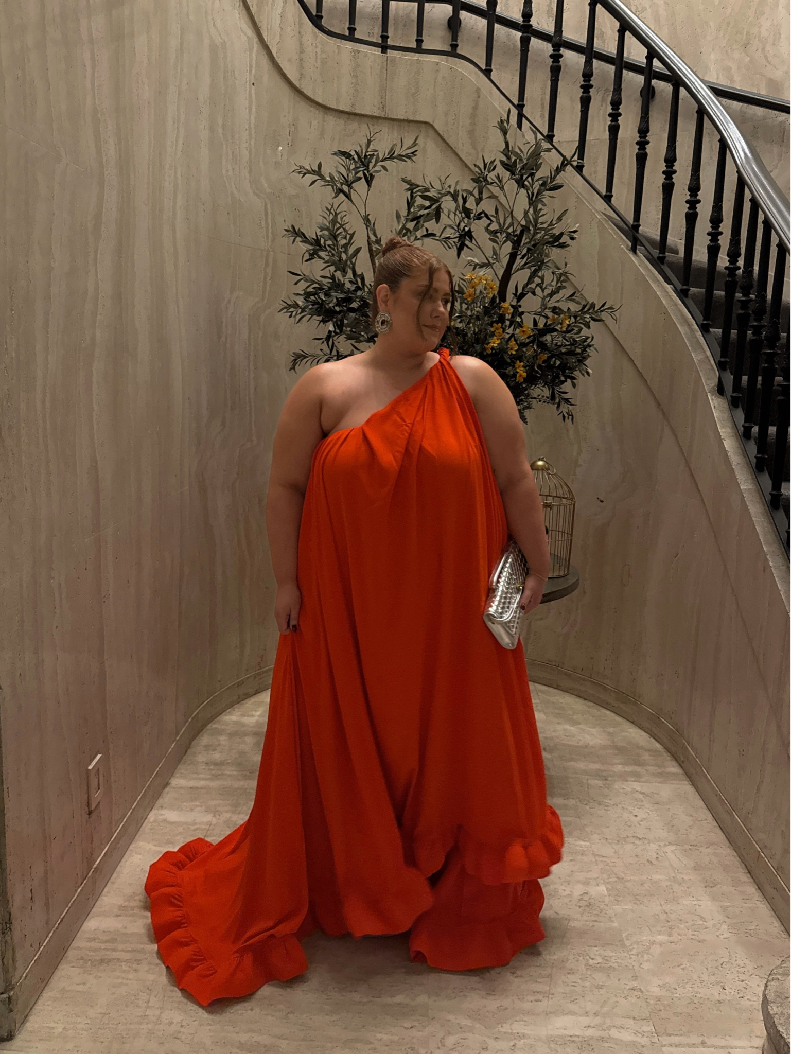 Plus size event dress!!🧡 one shoulder maxi dress with a bottle ruffle. Would be gorgeous for any glamorous event, gala, wedding, etc

Im 5’8 and it fully touched the ground so perfect for taller girls

#LTKwedding #LTKpartywear #LTKplussize