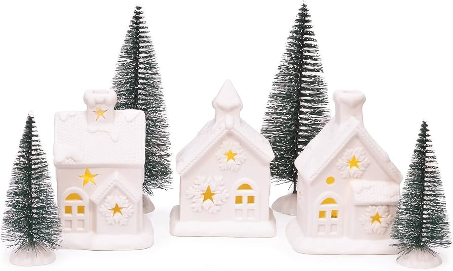 Mark Feldstein & Associates Unglazed Porcelain Pre Lit LED Cozy Knit Winter Village with Trees, 7... | Amazon (US)
