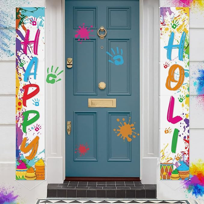 Holi Porch Banner Festival of Color Porch Signs Home Front Door Hanging Decor Happy Holi Party De... | Amazon (US)