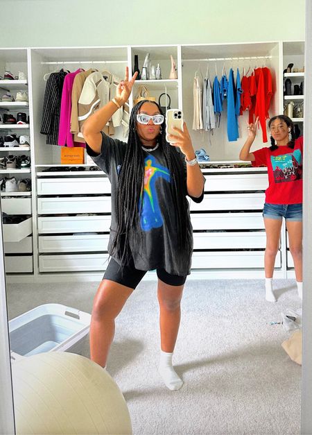 Streetwear look, biker shorts, graphic tees, designer sunglasses, luxury finds, amazon finds, summer outfit 

#LTKstyletip #LTKunder50 #LTKbump