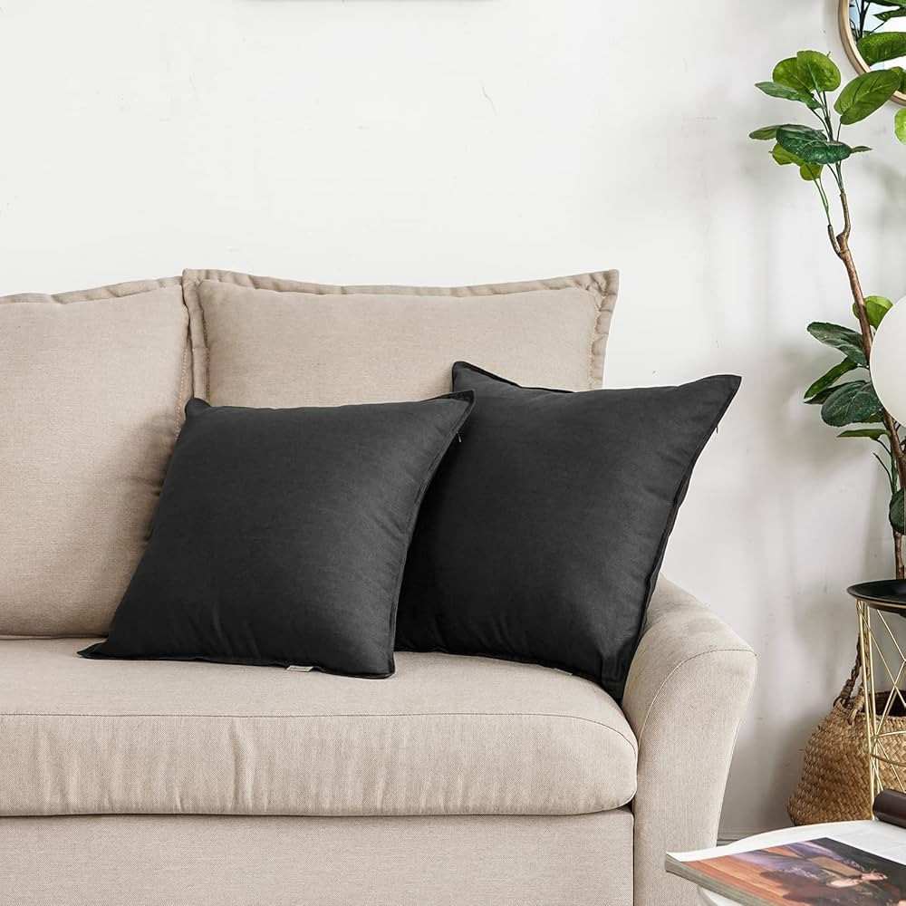 Jeanerlor Pack of 2 24 x 24 Inch Cotton Linen Soft Soild Decorative Square Throw Pillow Covers Gr... | Amazon (US)