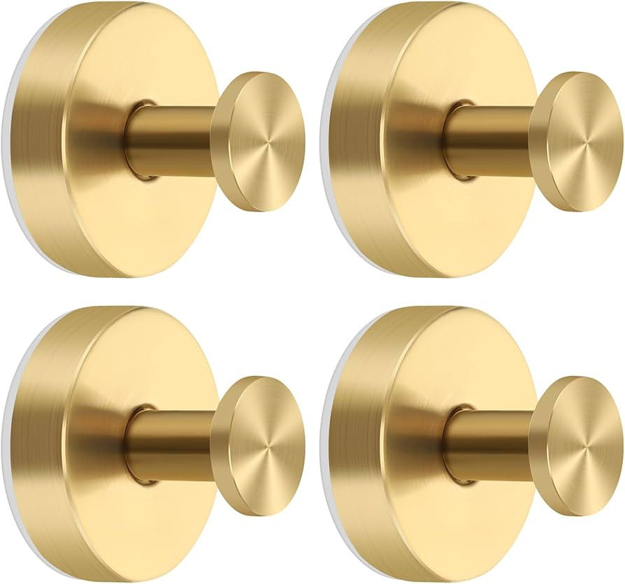 Gold Suction Cup Hooks for Shower Stainless Steel, Gold Suction Hooks for Shower Wall Hangs 11lbs, Bathroom, Kitchen, Glass Door, Mirror, Tile, Loofah, Towel, Coat, Bath Robe, Brushed Gold 4 Pack | Amazon (US)