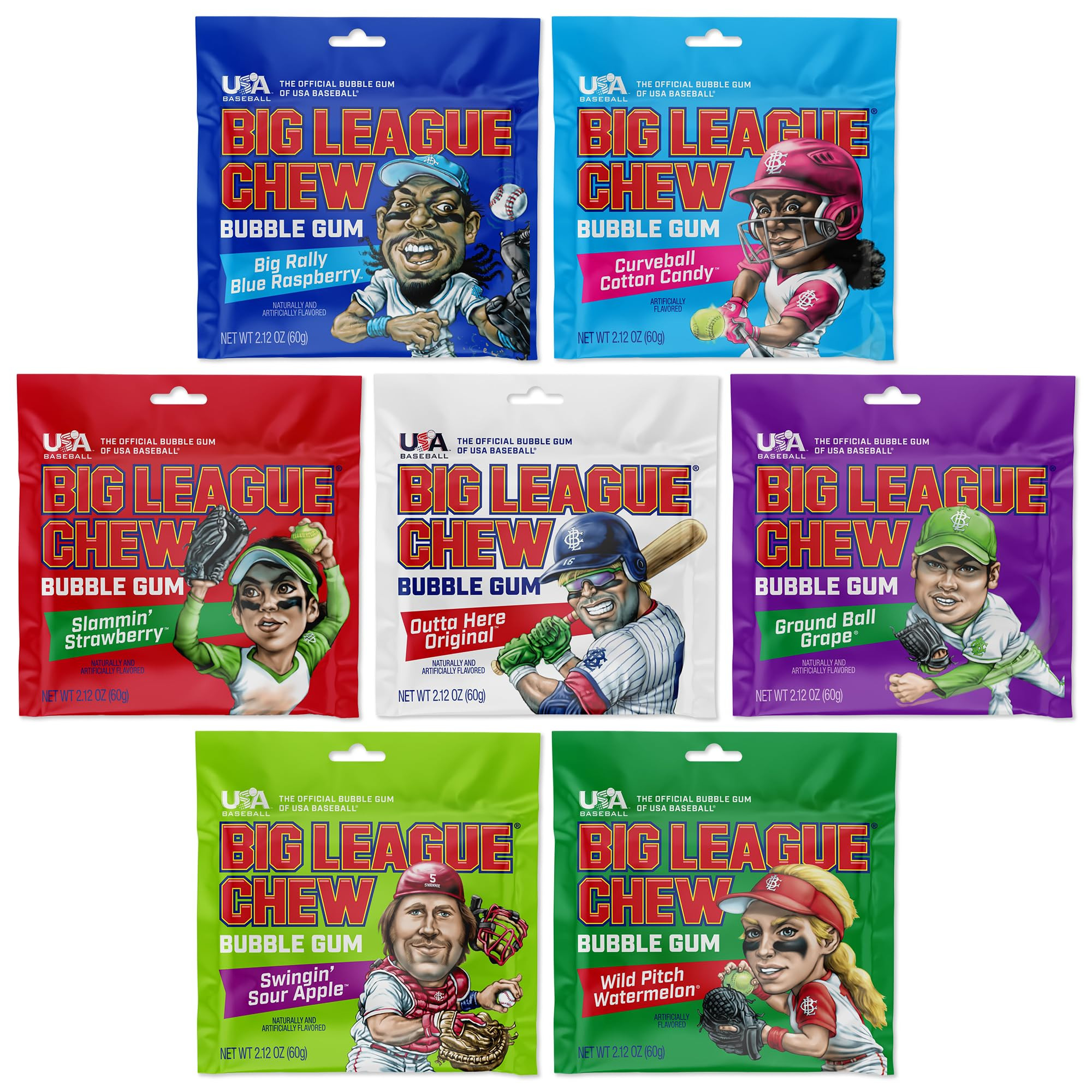 Big League Chew Bulk Baseball Gum Variety Pack - 7 Baseball Candy Flavors in 2.12oz Packets - Big... | Amazon (US)