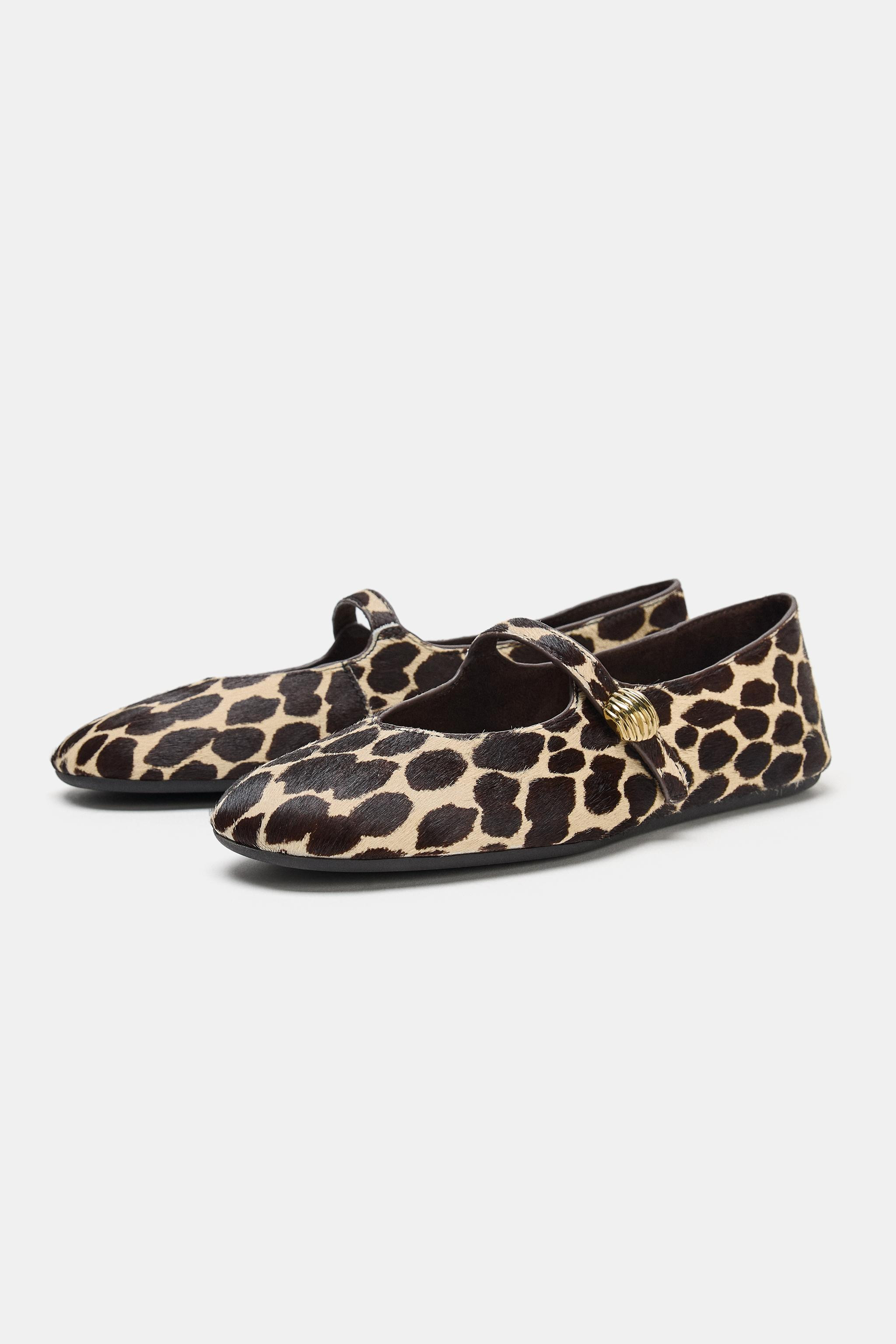 PRINTED LEATHER BALLET FLATS | Zara US