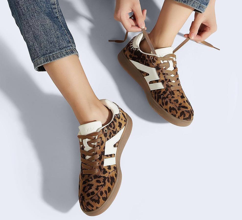 LUCKY STEP Women Classic Retro Gum Sole Fashion Sneakers Casual Tennis Skate Shoe Genuine Leather... | Amazon (US)