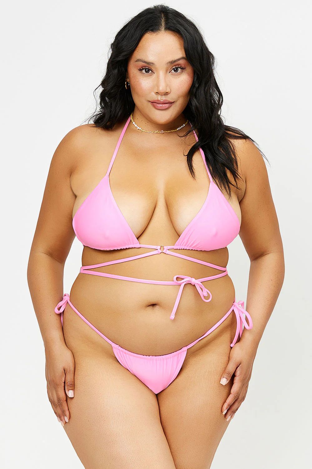 Tia Satin String Bikini Bottom - 90's Pink | Frankies Bikinis