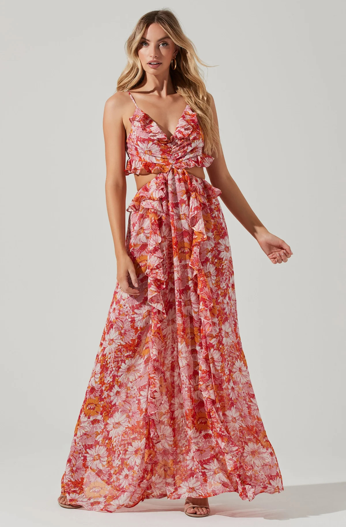 Palace Floral Cutout Ruffle Maxi Dress | ASTR The Label (US)