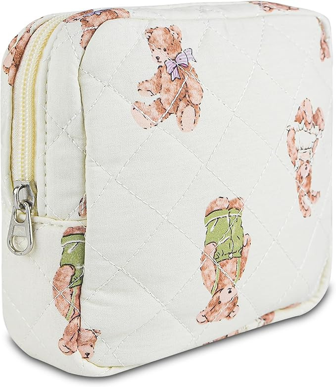 Small Floral Quilted Makeup Bag, Coquette Aesthetic Travel Toiletry Organizer for Women, Lightwei... | Amazon (US)