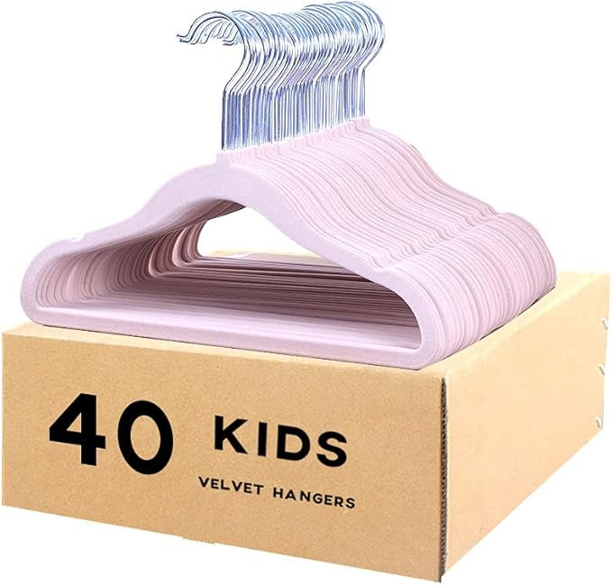 veeyidd Kids Velvet Clothes Hangers, Non Slip Baby Hangers Pink (11.6" Inch - 40 Pack) | Amazon (US)