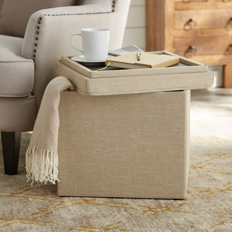 Better Homes & Gardens Addison Storage Ottoman with Tray, 16 Inch, Tan | Walmart (US)