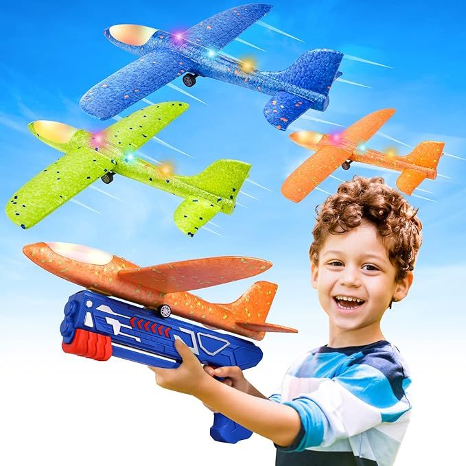 Fuwidvia 3 Pack Airplane Launcher Toys, 12.6'' LED Foam Glider Catapult Plane Toy for Boys, 2 Fli... | Amazon (US)