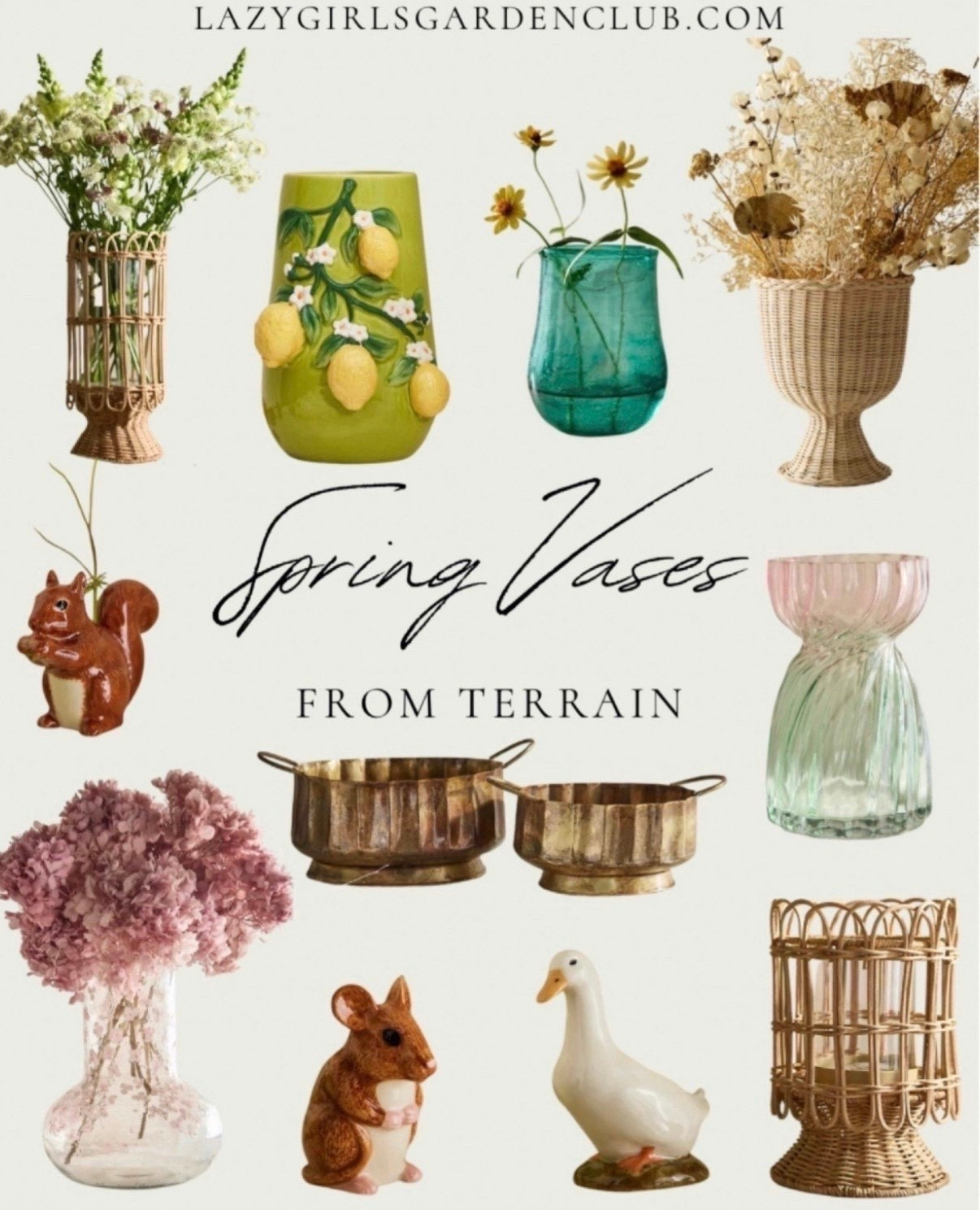 I’ve been loving these spring vases from Terrain. The little animal details are so sweet, and they’re perfect for holding fresh blooms once the garden starts up again. Do you have a favorite? I’d love to hear which one you’d pick ✨


Glass vases, spring time vases, spring decor, wicker vase, brass vases, spring themed vases, spring home decor 



#LTKHome #LTKU #LTKSeasonal