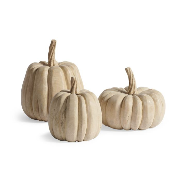 Solid Wood Pumpkins, Set of Three | Grandin Road | Grandin Road