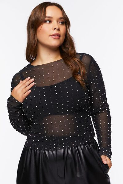 Plus Size Embellished Mesh Top | Forever 21