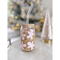 Pink Gingerbread Man Glass Can | Iced Coffee Cup Soda Holiday | Etsy (US)