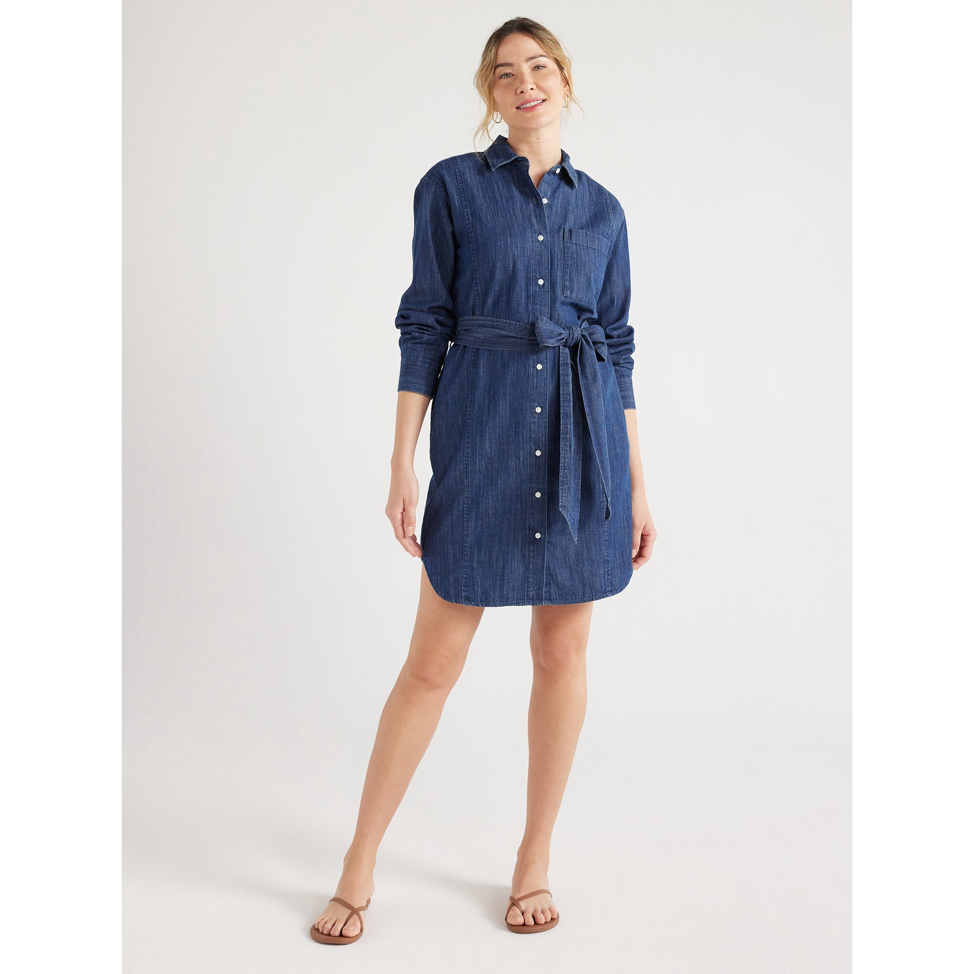 Free Assembly Women’s Denim Mini Shirtdress, Sizes XS-XXL | Walmart (US)