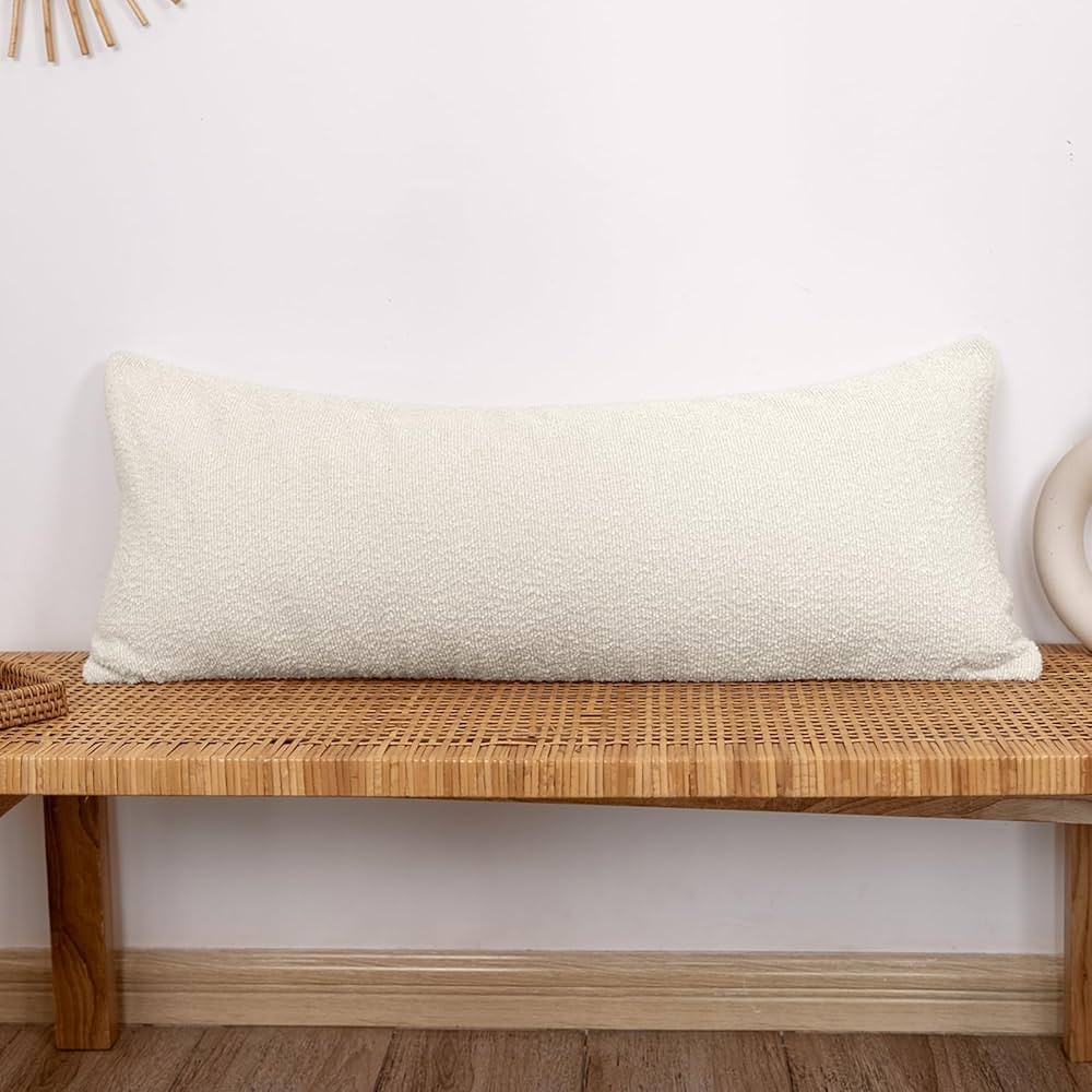 14x36 inch Boucle Lumbar Pillow Cover, Cream Woven Texture Neutral Long Pillow Cover Breathable C... | Amazon (US)
